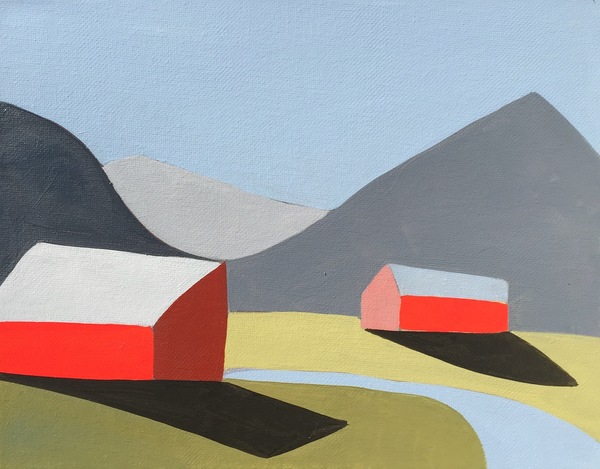 Two Barns, Three Mountains