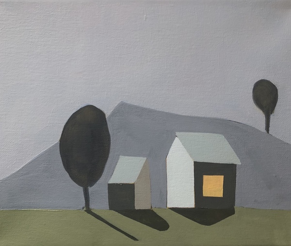 Two Houses, Two Tress and a Mountain 