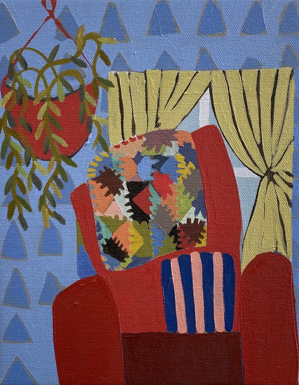 Red Chair with Quilt