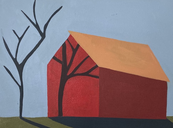 Barn with tree and shadow