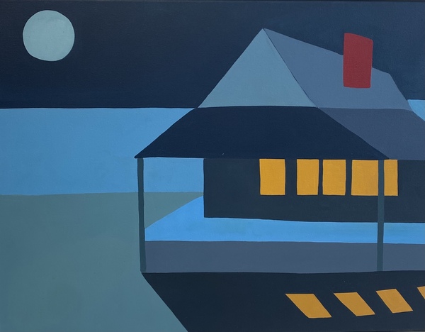 Ocean House with Full Moon