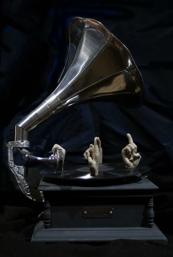 SALLY LELONG  His Master's Voice  Gramophone, LP record and sculpted ASL letters.