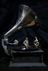  His Master's Voice  Gramophone, LP record and sculpted ASL letters.