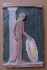 Sam Thurston Ceramics: male nude low reliefs, 2000-02 glazed clay