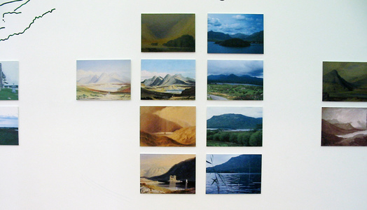 Sarah Iremonger Upside-down Mountains 2003 Wall painting, photographs, reproduction prints