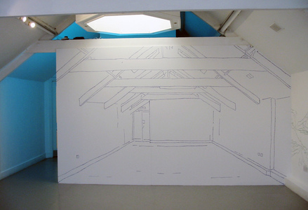 Sarah Iremonger Top Half of the Hero 2002 Coloured chalk, chipboard wall, emulsion paint