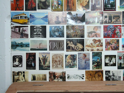 Sarah Iremonger A Secret Archeology 2005 Installation of postcards, notes, paintings, drawings, found photographs, prints, display case and notice board