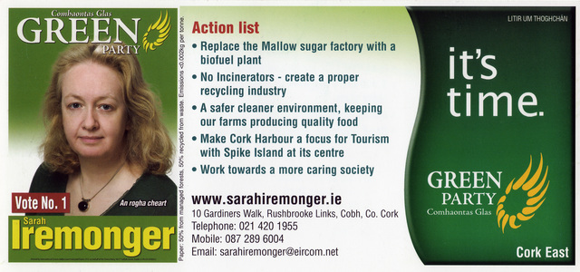 Sarah Iremonger Landscape Unions 2011-12 Official printed election leaflet
