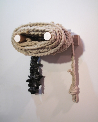 Sarah McDougald Kohn 2009 Cotton rope, homemade charcoal, dental floss, acrylic paint and wood