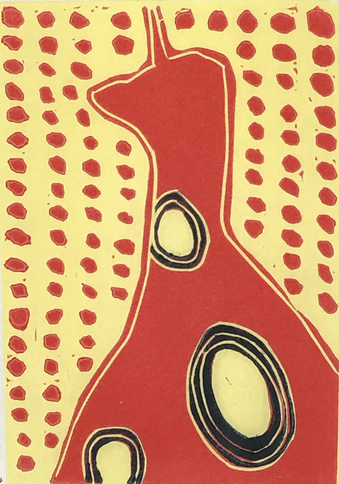 Giraffe-Unicorn-Dog (GUD) Recent Works Reduction linocut print