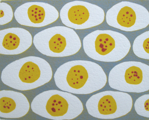 Deviled Eggs Recent Works Reduction linocut with monoprint