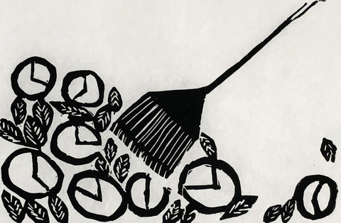 Raking in Lost Time Recent Works Linoleum print