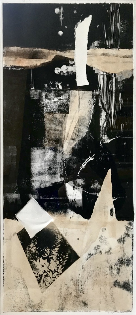 Sasja Lucas Monotypes, black, white, coffee, 28 x 11.5 monotype