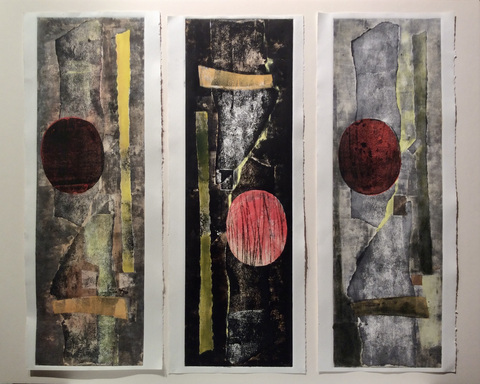 Sasja Lucas Monotypes, color, 29 x 9, Rising and Falling monotype print