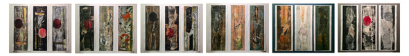 Monotypes, color, 29 x 9, Rising and Falling