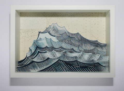 SCOTT KELLEY  THE SHIPPING FORECAST Ink on paper, mounted to wood, with map, glass and artists vitrine