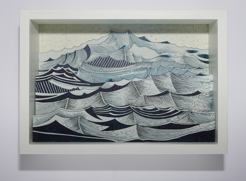 SCOTT KELLEY  THE SHIPPING FORECAST Ink on paper, mounted to wood, with map, glass and artists vitrine