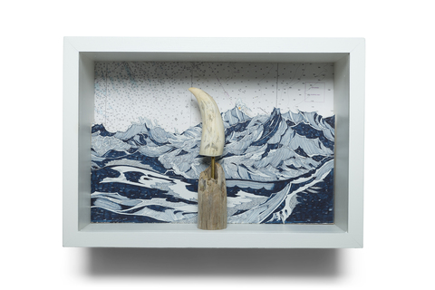 SCOTT KELLEY  OR, THE WHALE Ink on paper, mounted to wood, whale tooth, brass, wood