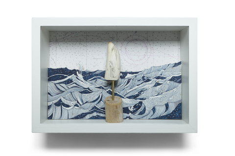 SCOTT KELLEY  OR, THE WHALE Ink on paper, mounted to wood, whale tooth, brass, wood