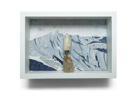 SCOTT KELLEY  OR, THE WHALE Ink on paper, mounted to wood, whale tooth, brass, wood