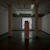 Michelle Scourtos Kill the Infamous Thing Sequenced watercolors projected onto a grid of 400 lightbulbs mounted in foam core