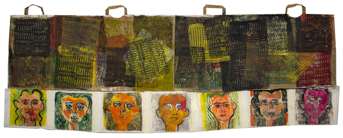 Shane Crabtree Narratives gelatin print on paper bags and rice paper