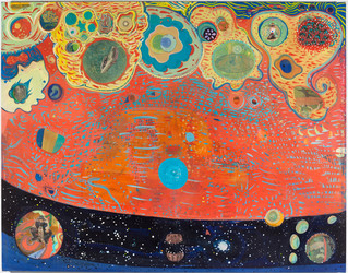 SHARON HORVATH Cosmicomics, Lori Bookstein Gallery Pigment, Ink, Polymer on paper on canvas