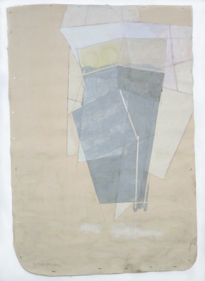 SHARON L. BUTLER 2012 pigment, binder, pencil, dirt on unstretched canvas stapled to the wall
