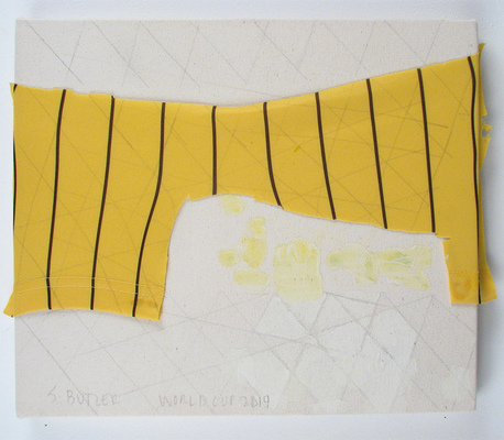 SHARON L. BUTLER 2014 Pigment, binder, pencil, tshirt, unstretched canvas