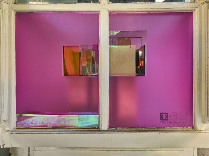  "Within Without in a window" 2021, site-specific installation, Art in Buildings public, site specific installation in a vacant NYC storefron window