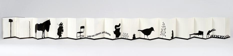 S U E   J O H N S O N Asphalt Gouache and marker on paper in accordion fold book)
