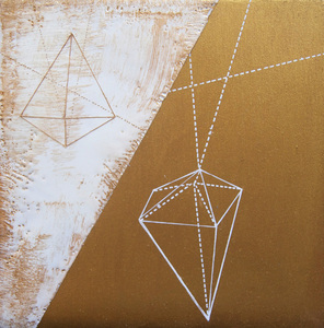  geometric paint + encaustic on wood