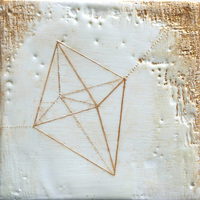  geometric paint + encaustic on wood