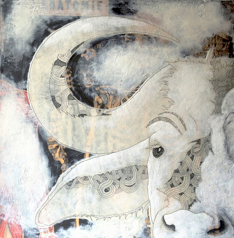 susan freedman horns and feathers encaustic 