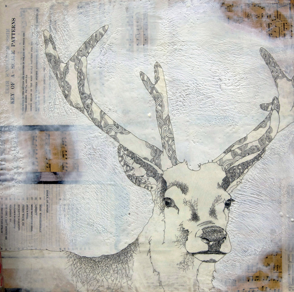 susan freedman horns and feathers encaustic