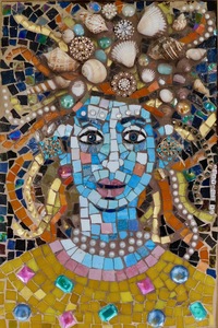 Suzi K. Edwards MOSAICS: Musings on Politics and Life Glass Mosaic, Seashells, pwarls and Jewels