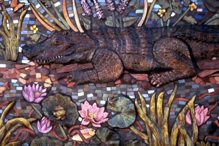 Suzi K. Edwards PUBLIC ART: Alligator on a Riverbank Ceramic Bas Relief and Mosaic
