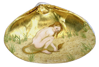 Tabitha Vevers Shell Series Oil and gold leaf on sea clam shell 