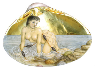 Tabitha Vevers Shell Series Oil and gold leaf on sea clam shell