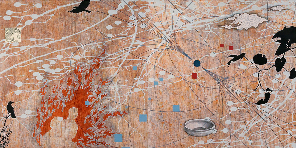 Tanja Softić Migrant Universe 2012 acrylic, pigment, chalk on paper mounted on panel