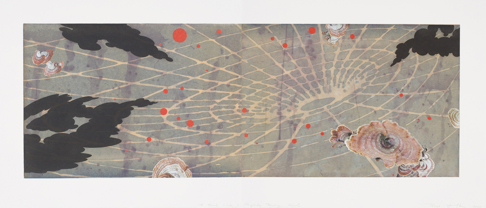 Tanja Softić Rushing Wind 2020 etching, photopolymer etching, chiyogami and digital print collage