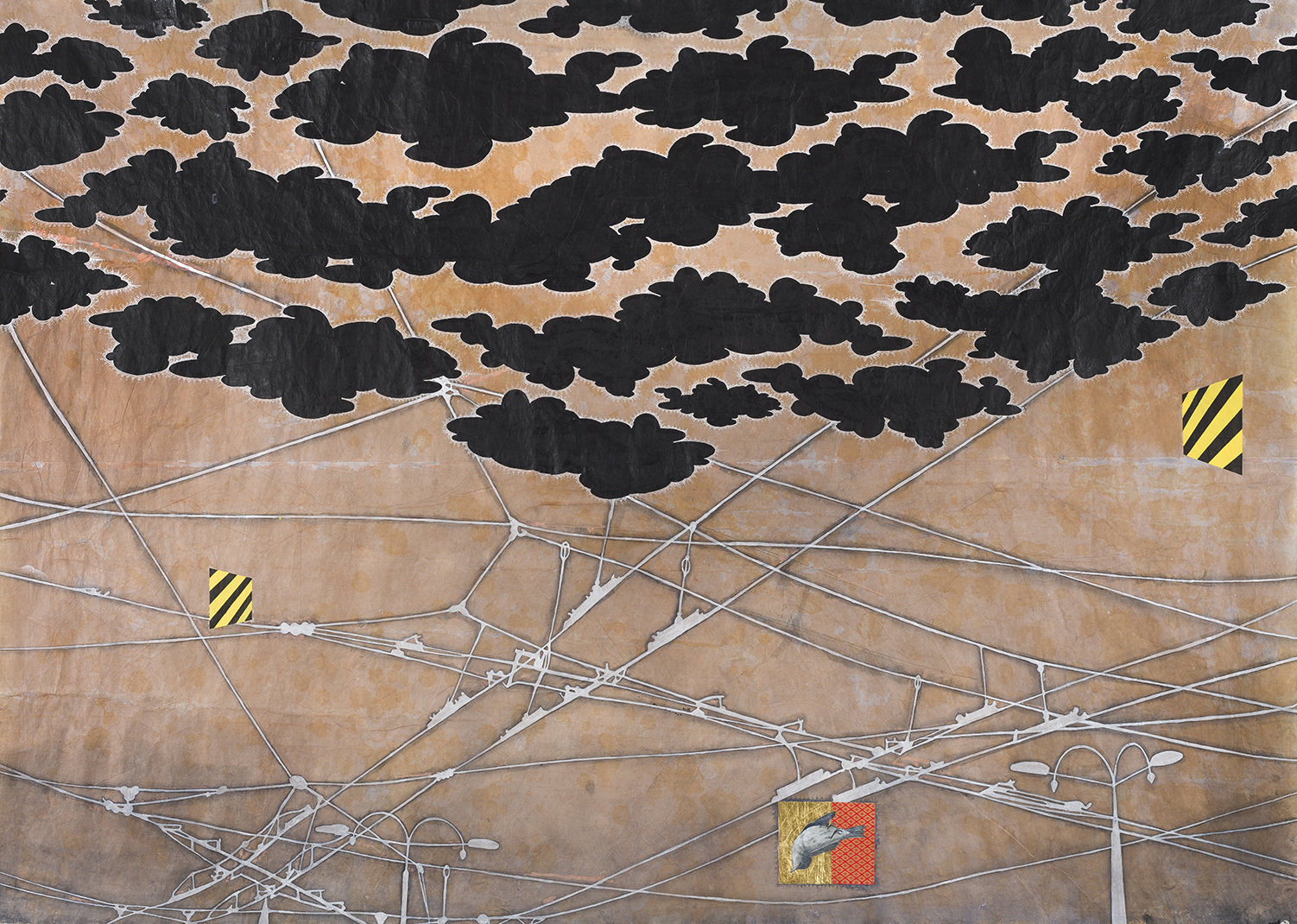Tanja Softić Katastrofa 2023 acrylic, collage, gold leaf and chalk on mitsumata paper