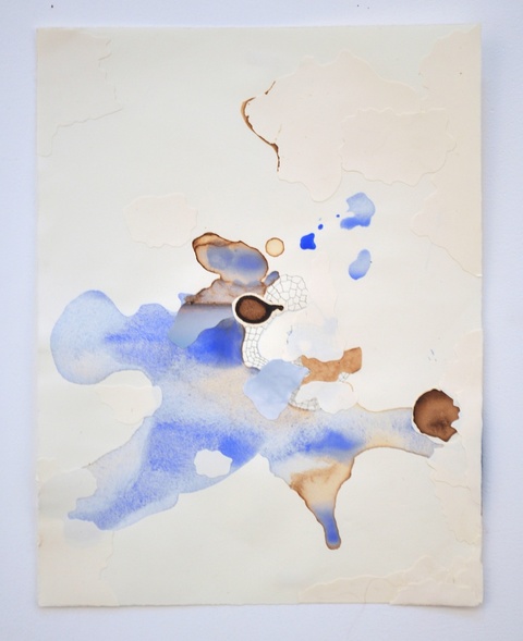Blue Collage Drawings Coffee, ink, pigment on Rives BFk paper
