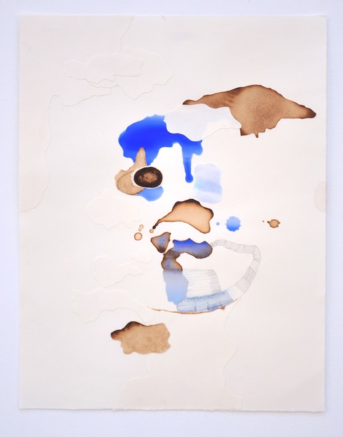 Blue Collage Drawings Coffee, ink, pigment on Rives BFk paper