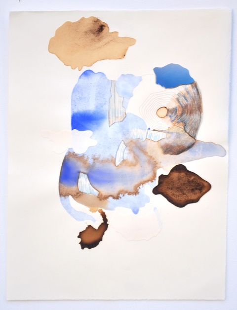 Blue Collage Drawings Coffee, ink, pigment on Rives BFk paper