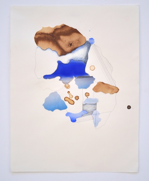 Blue Collage Drawings Coffee, ink, pigment on Rives BFk paper