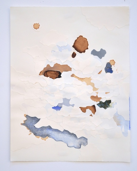 Blue Collage Drawings Coffee, ink, pigment on Rives BFk paper