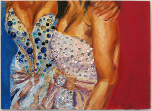  Drag Oil, acrylic gems, and sequins on masonite