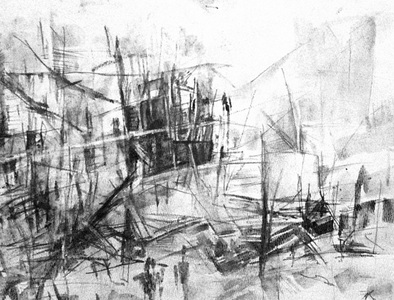 Tina Grondin  "From Emptied Spaces" graphite on paper