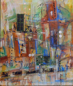 Tina Grondin  "Save As" oil/ mixed media collage on canvas